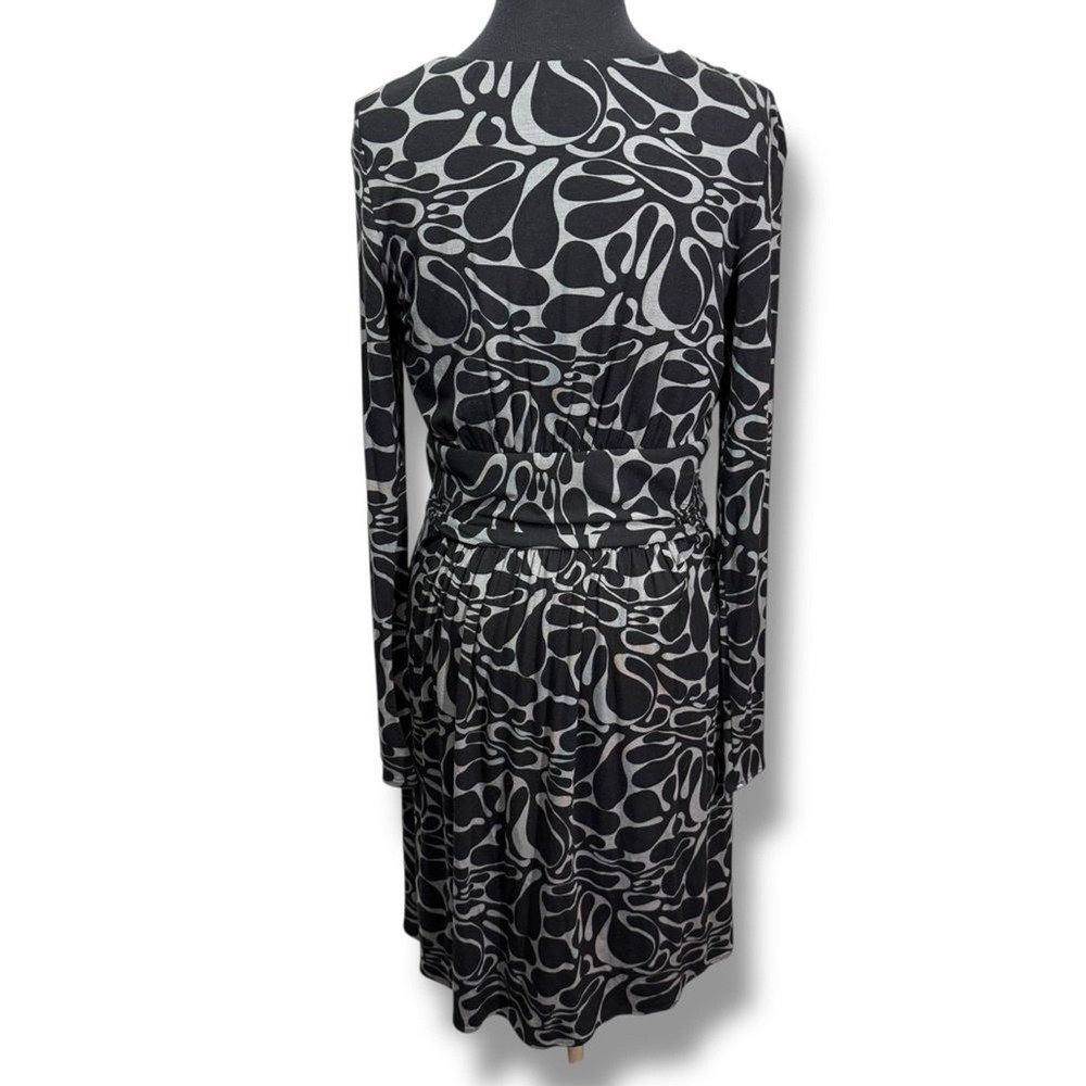 Vintage Milly V-Neck Wrap Dress Black Grey Abstract Print Long Sleeve Size M - Picture 5 of 14